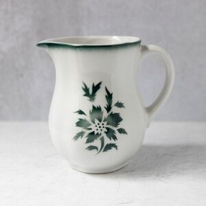 Arabia of Finland Creamer Large Pitcher with Green Stenciled Flower Design 7"